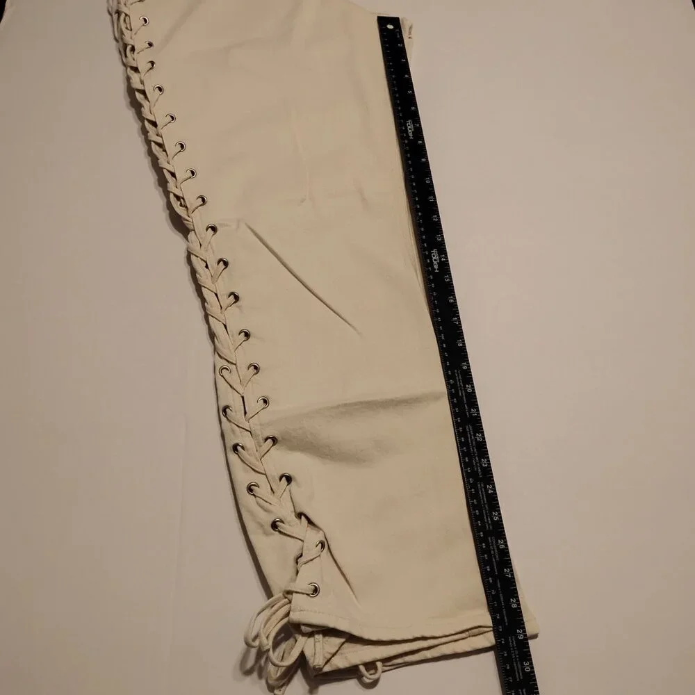 H&M Cream Lace Up Straight High Jeans - 16 - Picture 6 of 12